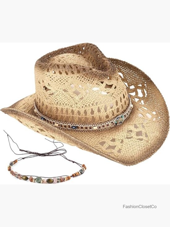 Straw Cowboy Hat with Two Decorative Bands main image 4